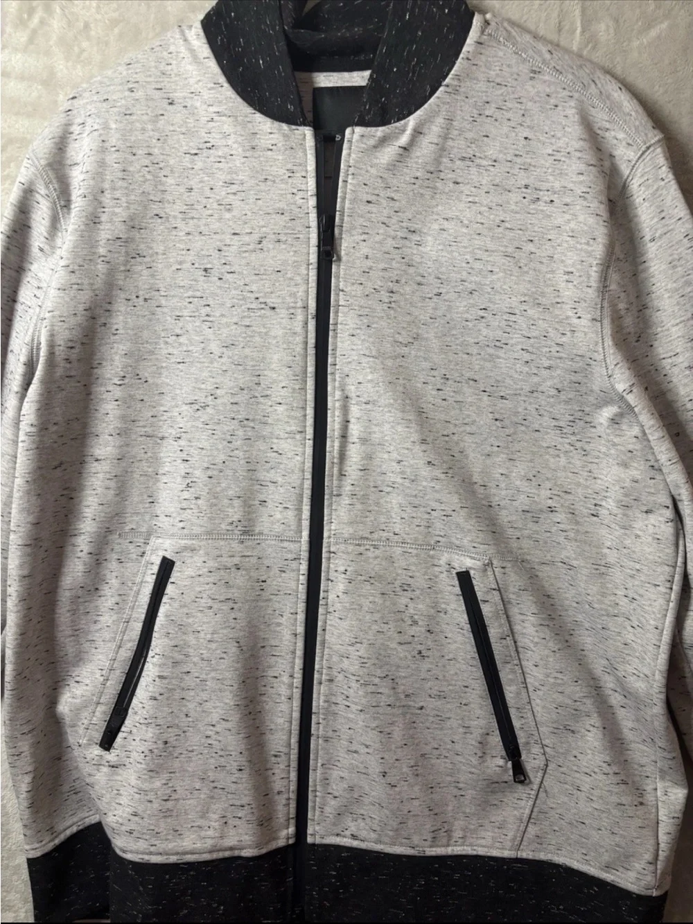 Banana Republic Sweater Mens XL Bomber Jacket Gray Black Full Zip Knit